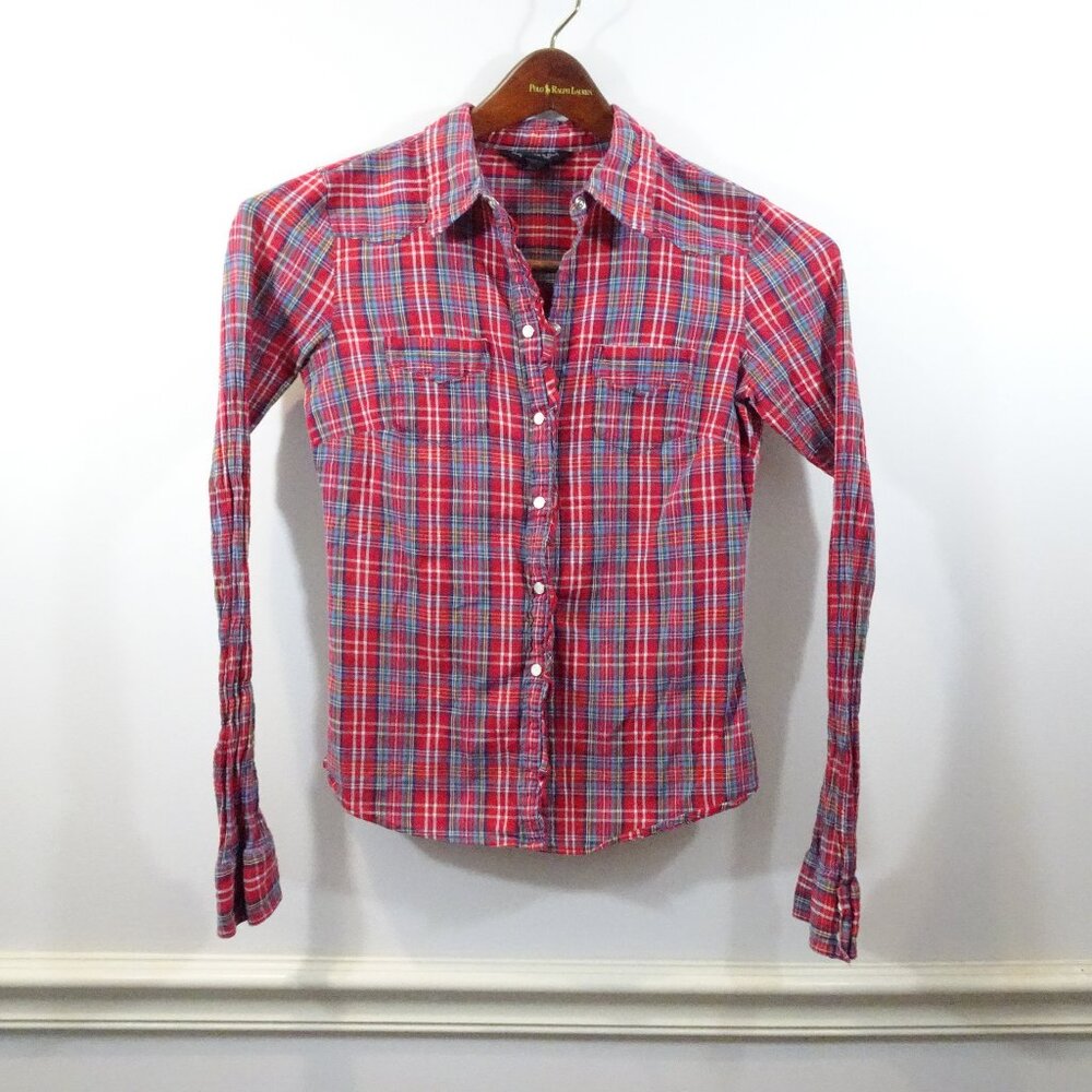 Vintage 2000s Y2K Abercrombie And Fitch M Red Plaid Button Up Shirt Western